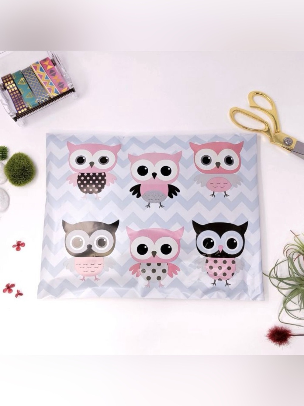 30 10” x 13” Chevron Owl Poly Mailers